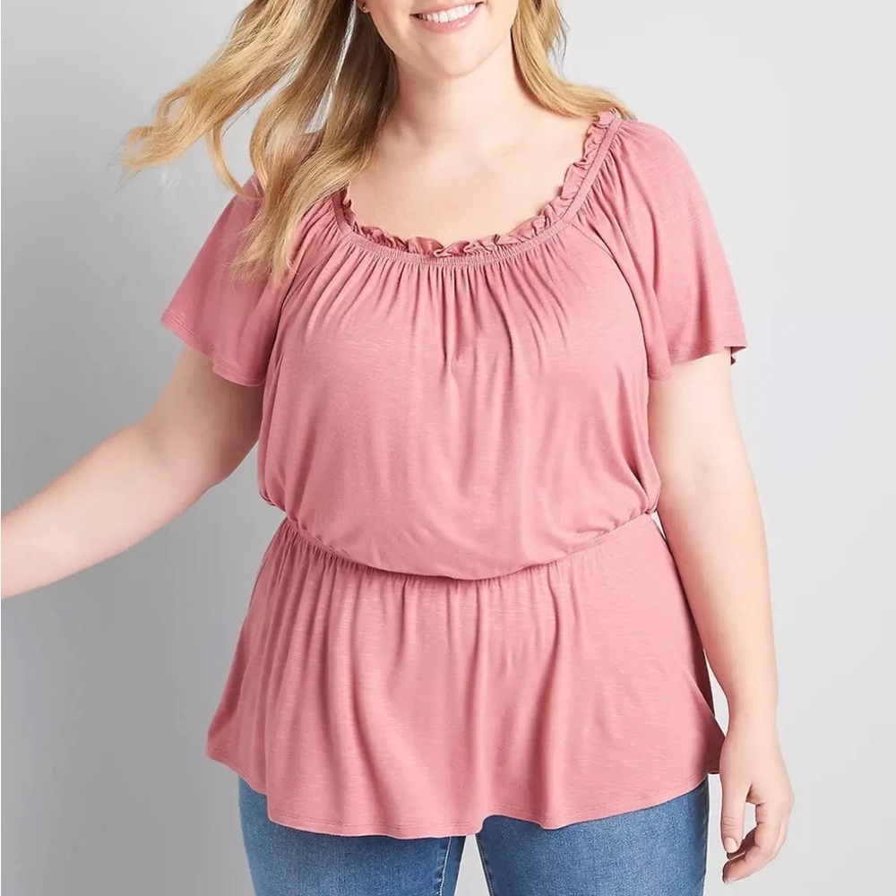 Lane Bryant Flutter-Sleeve Top with Elastic Waist Size 34/36 NWT
